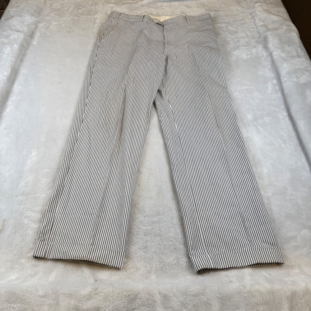 Berle‎ Mens Seersucker Striped Pants Navy White Flat Front Cuffed Trousers 38